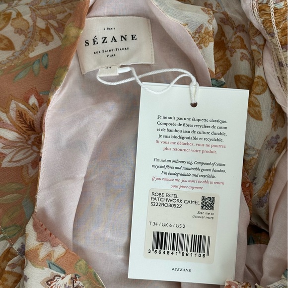 Sezane Estel Dress in Camel Patchwork Size 2 NWT - Picture 12 of 15